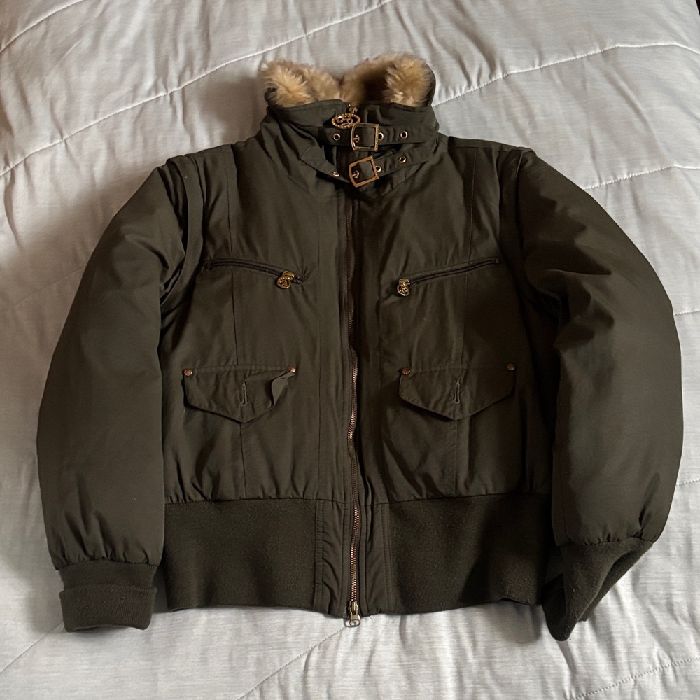 Pepe Jeans London Women’s Olive Green Jacket with Fur Collar